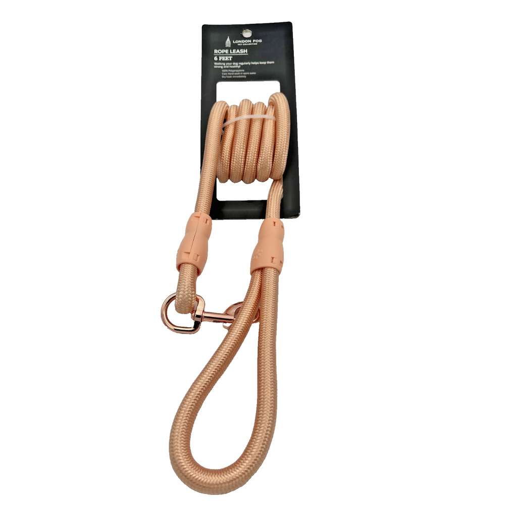 London Fog Pet 6Ft Rope Dog Leash Choose Peach Or Silver Color Heavy Duty